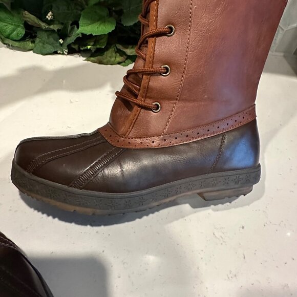 Brown & Cream Tall Lace-Up Boots Size 5.5/38 Womens Heila Man Made/Textile Upper - Picture 11 of 12